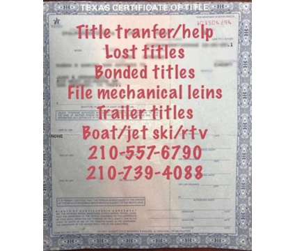Auto Titles is a Auto &amp; Other Vehicle Services service in San Antonio TX