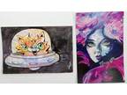 Original Space Cat Abstract Thayer Art Atomic Age Painting OOAK 4x6 Not a Print