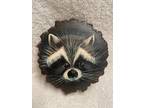 Beautiful, Vintage Hand painted Racoon On Wood Round.