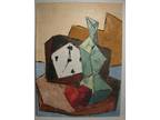 Vintage CUBIST Still Life OIL PAINTING Signed Mid Century Modern Art EX