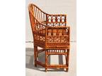 Two Vtg Brighton Bamboo Chinoiserie Burnt Rattan Cane Seat Split Reed Armchairs