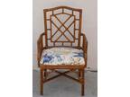 Four 4 Authentic Marked Lexington Rattan Rawhide Chinoiserie Fretwork Arm Chairs