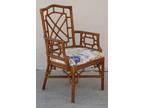 4 Four Authentic Marked Lexington Rattan Rawhide Chinoiserie Fretwork Arm Chairs
