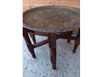 Moroccan Brass Tea Table Tray Carved Wood Folding 15" TALL Signed As-is