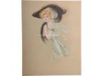 Art Nouveau Woman, Hat/Muff 1909 Victorian Color LItho Print / Chromolithograph