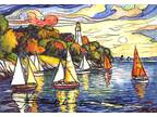 ORIGINAL Hand Painted Pen and Watercolor Art Card ACEO Regatta by the Sea