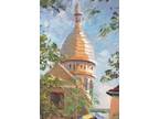 MCM 1970 Oil/Canvas Cafe St. Mark's Piazza Venice Signed Gold Frame 18.5 x 10.5"