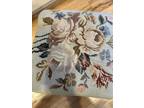 VINTAGE FLORAL VICTORIAN NEEDLE POINT FOOT STOOL floral w black iron base square