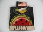 Nancy Thomas July, Folk Art, Month Wall Plaque Wood Frame Flag 1995 5x5
