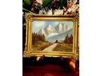 Antique American Oil Painting Colorado Southwest Mts. Landscape Gold