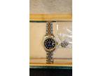 Rolex Ladies Datejust 69173 Gold and Steel Gold Bezel Black Diamond Dial 18K