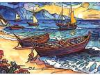 ORIGINAL Hand Painted Pen and Watercolor Art Card ACEO The Landing