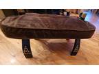 Vintage Egyptian Camel Saddle Studded Wood Leather Seat Foot Stool Brass Caps