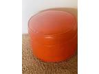 Vintage 70’s Mid Century Modern Orange Vinyl Foot Stool 15 Inches In Diameter