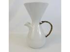 KENJI FUJITA Ceramic Pitcher FREEMAN LEDERMAN MCM Raffia Handle RARE White 1950s