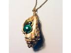 Wire Wrapped Seashell Pendant with Green Pearl