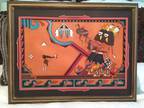 Hand tooled leather clock art picture kachina indian southwest decor