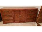 Dresser with mirror and matching night stand, medium cherry color