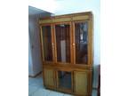 Rare Lighted Solid Oak and wicker China hutch/ buffet