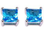 Princess-Cut Blue Topaz Quartz Stud Earrings
