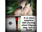 2 ct.blue sapphire 925 sterling silver filigree ring