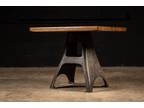 Antique Butcher Block Table with Cast Iron Base