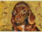 Mini Doxie Puppy, Original Oil Painting, Dachshund Dogs
