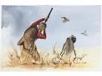 OSWOA Original Watercolor Nature Figures Hunters Ducks 4 x 6 inches