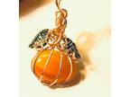 Copper Wire Wrap Gemstone Pumpkin Pendant