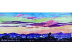 Original Watercolor -Harnam 22 - Green, Yellow & Blue -LA Sunset Framed & Signed