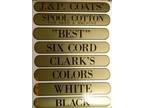 J & P COATS SPOOL CABINET LABELS 8 PIECE SET / Black on Gold 9 1/2 X 1 11/16