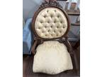 Antique French Victorian Armchairs with Upholstered Seats - Pair