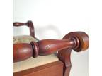 Vtg Needlepoint FootStool Solid Oak Bird Tapestry Double Handle Footrest Floral