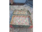 ANTIQUE COUNTRY WOOD & METAL DOLL TOY TRUNK with TRAY, Painted/Wallpapered
