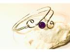 Silver Swirl Bangle Bracelet with Amethyst Bead