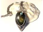 Silver Wire Wrapped Labradorite Snake Pendant