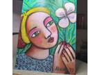 The Women and a flower 2019 Paola Avial ORIGINAL oil painting