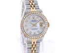 Diamond Ladies Rolex DateJust 26mm 69173 Two Tone Gold Steel Mother of Pearl Wat
