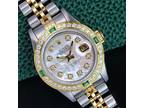 Rolex Ladies Datejust Gold Steel Watch White Diamond Dial Bezel 26mm 69173 Auto