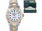 MINT Rolex Yacht-Master 68623 35mm Yellow Gold Two Tone White Midsize Watch