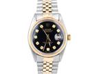 Rolex DateJust 36mm BLACK DIAMOND Two Tone 18K Gold Steel JUBILEE Fluted 16013