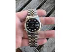 Rolex Mens SS Datejust Black Diamond Dial Jubilee Band Fluted Bezel