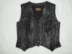 Large Black Zippered Leather Harley Davidson brand bikers Rivet vest