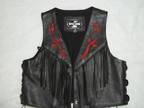 Ladies Large River Road Leather vest with lots of Fringe with Roses