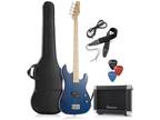 Full Size Electric Bass Guitar w/ 15-Watt Amp - Right Handed Beginner Kit