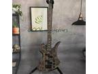 Solid Body Mockingbird Electric Bass Guitar Gray Burl Maple Top Black Hardware
