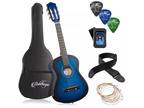 OPEN BOX - 30-inch Beginner Acoustic Guitar, Starter Kit & Accessories - Blue