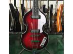4 Strings Hofner Hollow Body Red Electric Bass Flamed Maple Top Special Bridge