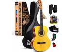 Beginner Acoustic Guitar Kit, 3/4 Junior Size All Wood Instrument for Kids, Adul