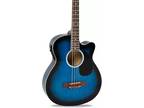 Acoustic Electric Bass Guitar - Full Size, 4 String, Fretted Bass Guitar - Blue